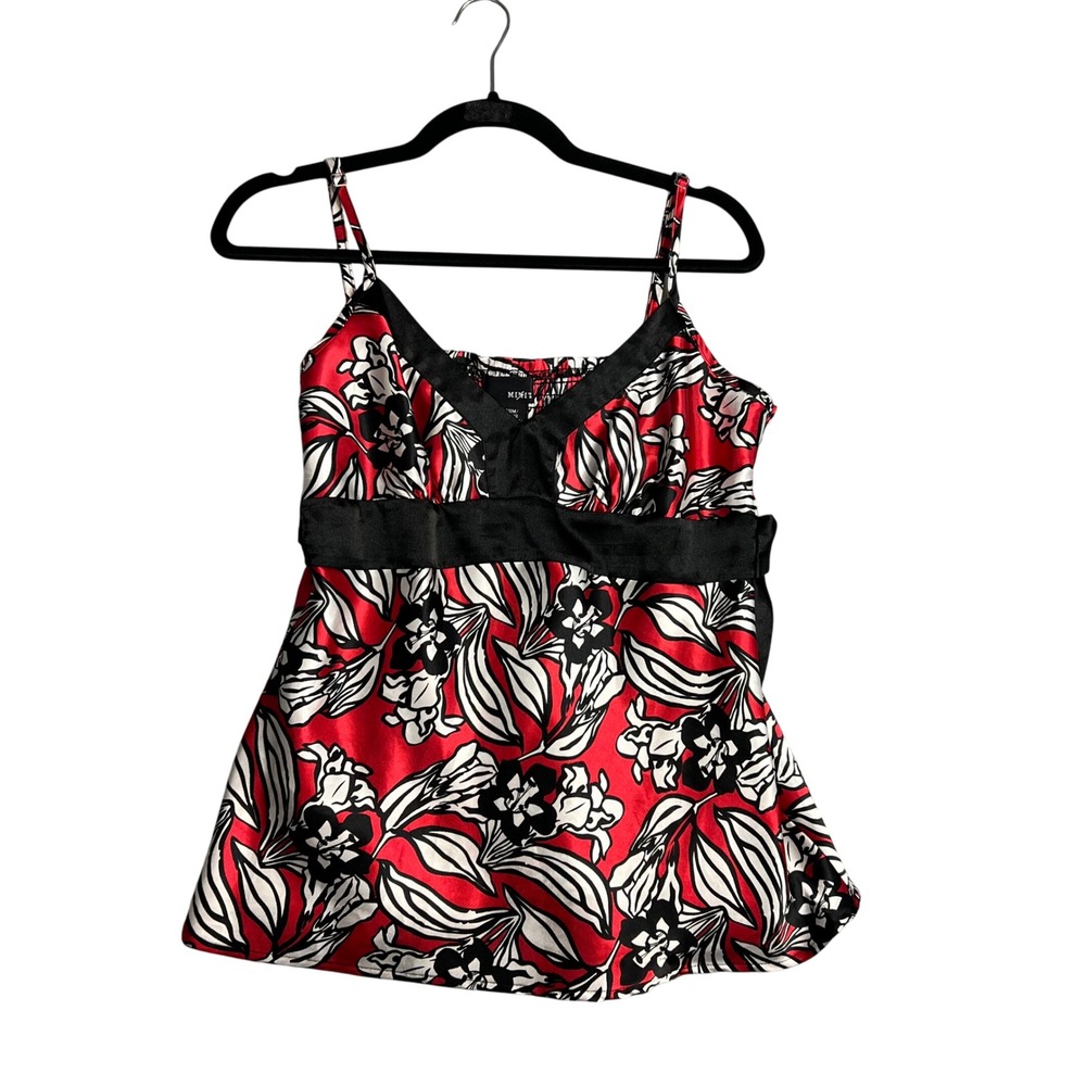 MIX IT Floral‎ Satin Babydoll Top Size M Y2K Spaghetti Strap Tie Back